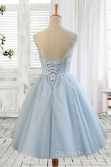 Light blue tulle short Evening Prom Dresses, blue homecoming Dresses