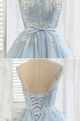 Light blue tulle short Evening Prom Dresses, blue homecoming Dresses