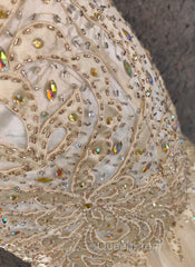 Light Champagne Mermaid Sweetheart Neck Beaded Tulle Long Ball Dresses Vintage Evening Dresses