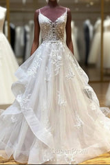 Light Champagne Tulle Lace Long Evening Prom Dresses Lace Long Wedding Dresses