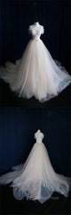 Light Champagne Tulle Long Evening Prom Dresses, Wedding Dresses