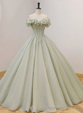 Light Green Ball Gown Sweetheart Beaded Prom Dress, Green Sweet 16 Dresses