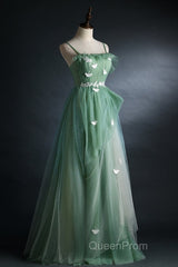 Light Green Gradient Straps Long A-Line Evening Prom Dresses, Beautiful Evening Dresses Party Dresses