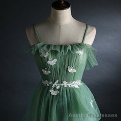 Light Green Gradient Straps Long A-line Prom Dress, Evening Dress Party Dresses