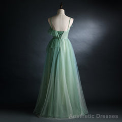 Light Green Gradient Straps Long A-line Prom Dress, Evening Dress Party Dresses