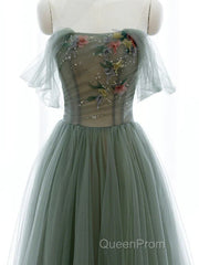 Light Green Sweetheart A-Line Evening Prom Dresses, Green Long Party Dresses With Lace Applique