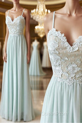 Light green tulle lace long Evening Prom Dresses, green evening Dresses