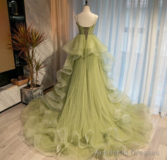 Light Green Tulle Layers Ball Gown Wedding Party Dress, Long Evening Dress Prom Dress