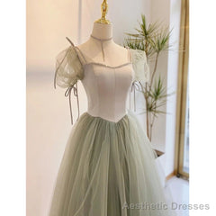 Light Green Tulle Long Evening Dress, Green Formal Dress Party Dress