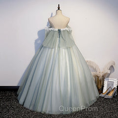 Light Green Tulle Long Party Dresses Sweet 16 Dresses, Off Shoulder Evening Prom Dresses