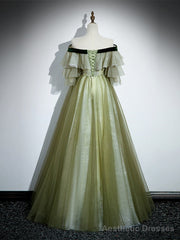 Light Green Tulle with Lace A-line Long Party Dress, Light Green Evening Dress Prom Dress