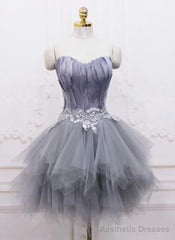 Light Grey Feather and Tulle Short Party Dress, Lovely Homecoming Dress