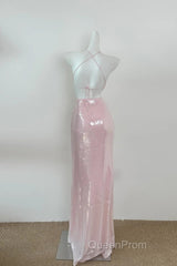 Light Pink V Neck Sheath Sequined Evening Prom Dresses Birthday Dresses