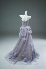 Light Purple A-Line Off-The-Shoulder Tulle Sequin Long Evening Prom Dresses, Sweet Appliqu Beaded Evening Dresses