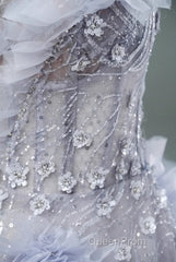 Light Purple A-Line Off-The-Shoulder Tulle Sequin Long Evening Prom Dresses, Sweet Appliqu Beaded Evening Dresses