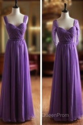 Light Purple Cap Sleeves/Long Sleeves Backless Chiffon Evening Prom Dresses, Purple Bridesmaid Dresses