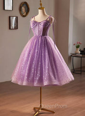 Light Purple Knee Length Straps Party Dresses, Light Purple Homecoming Dresses