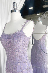 Light Purple Lace Mermaid Evening Prom Dresses, Purple Lace Mermaid Formal Evening Dresses