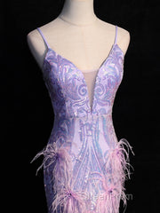 Light Purple Sequins Mermaid Long Party Dresses, Light Purple Evening Dresses Evening Prom Dresses