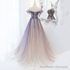 Light Purple Shiny Tulle Gradient A-line Sweetheart Prom Dress, Long Tulle Formal Dress