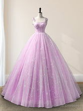 Lilac A-Line Tulle Long Sleeveless Quinceanera Dresses
