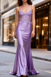 Lilac Floral Elegant Mermaid Corset Long Evening Prom Dresses