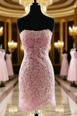 Lilac Lace Strapless Bodycon Homecoming Dresses
