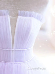 Lilac Purple Strapless Tulle Sheer A Line Evening Prom Dresses