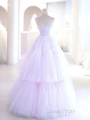 Lilac Purple Strapless Tulle Sheer A Line Evening Prom Dresses