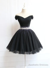 Little Black Homecoming Dress Tulle Cute Short Formal Dress