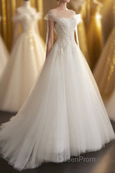 A-Line Tulle Lace Long Evening Prom Dresses, Evening Party Dresses