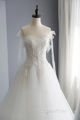 A-Line Tulle Lace Long Evening Prom Dresses, Evening Party Dresses