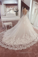 Long A-Line Appliques Lace Sweetheart Tulle Wedding Dresses