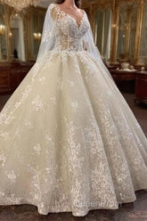 Long A-line Bateau Appliques Lace Sequins Tulle Wedding Dresses