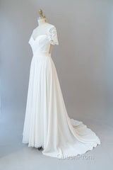 Long A-line Chiffon Backless Wedding Dresses with Sleeves