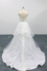 Long A-line Sweetheart Appliques Spaghetti Strap Tulle Wedding Dresses