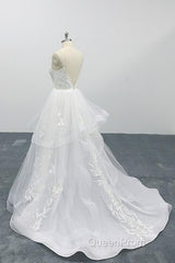 Long A-line Sweetheart Appliques Spaghetti Strap Tulle Wedding Dresses