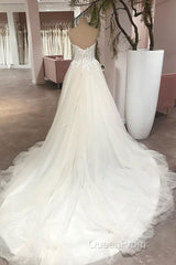 Long A-Line Sweetheart Backless Tulle Appliques Lace Wedding Dresses