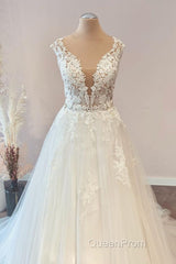 Long A-Line Sweetheart Floral Lace Tulle Wedding Dresses