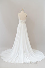 Long A-line Sweetheart Spaghetti Strap Appliques Chiffon Wedding Dresses