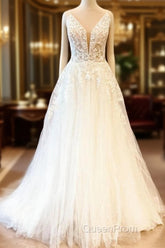 Long A-Line Sweetheart Spaghetti Straps Tulle Wedding Dresses