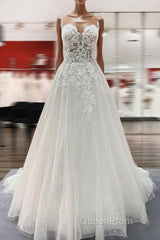 Long A-line Sweetheart Tulle Open Back Wedding Dresses