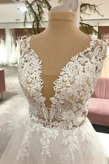 Long A-Line Sweetheart Tulle Wedding Dresses With Appliques Lace