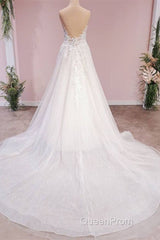 Long A-Line Tulle Backless Appliques Lace Sweetheart Wedding Dresses