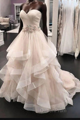 Long A-line Tulle Beaded Waistline Sweetheart Wedding Dresses