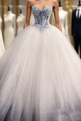 Long Ball Gown Strapless Lace Tulle Wedding Dresses