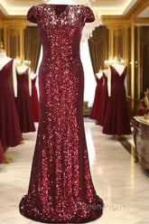 Long Burgundy Sequins Dropped Back Mermaid Bridesmaid Dresses