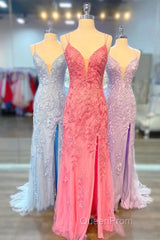 Long Lace Cheap Formal Dresses Straps Appliques Mermaid Lace Up Back