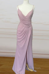 Long Mauve Pleated Chiffon Bridesmaid Dresses