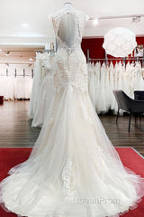 Long Mermaid Lace Sweetheart Open Back Wedding Dresses with Appliques Lace